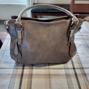 Realer Large Crossbody Hobo‎ Taupe/grey Vegan leather Minimalist Casual Retro